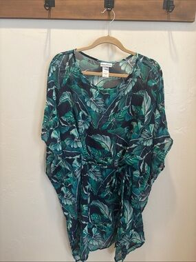 Tommy Bahama Green & Navy Tropical Leaf Sheer Cover Up
